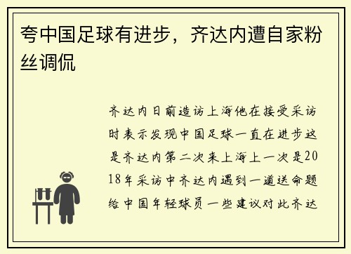 夸中国足球有进步，齐达内遭自家粉丝调侃